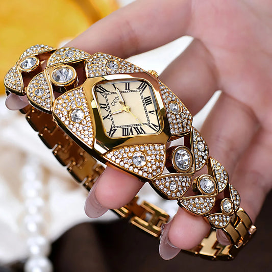 elegant stainless steel womens wristwatch with diamonds