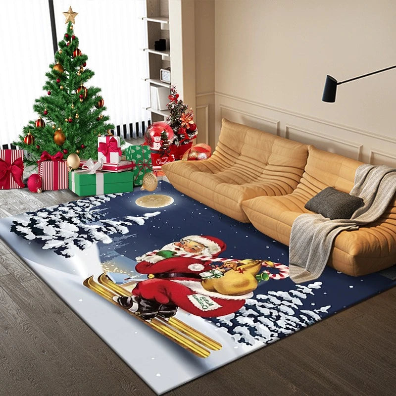 Festive floor mat enhancing Christmas room décor.