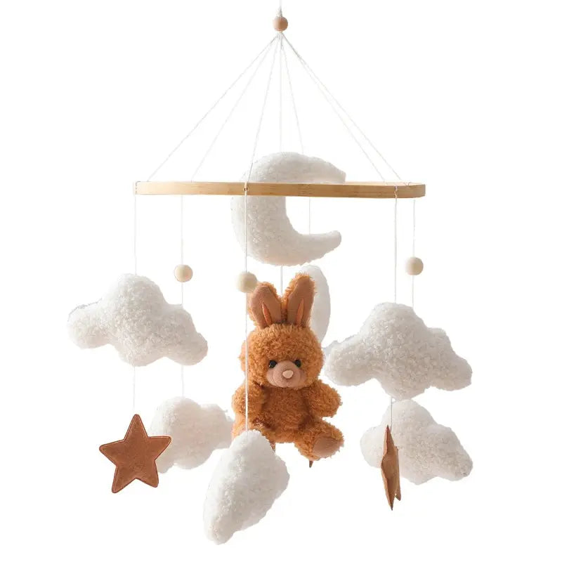 wooden baby crib mobile with musical teddy bear dolls
11