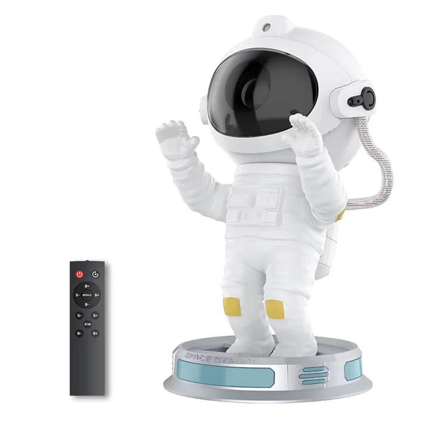 Glow-in-the-dark moon base astronaut projector lamp.