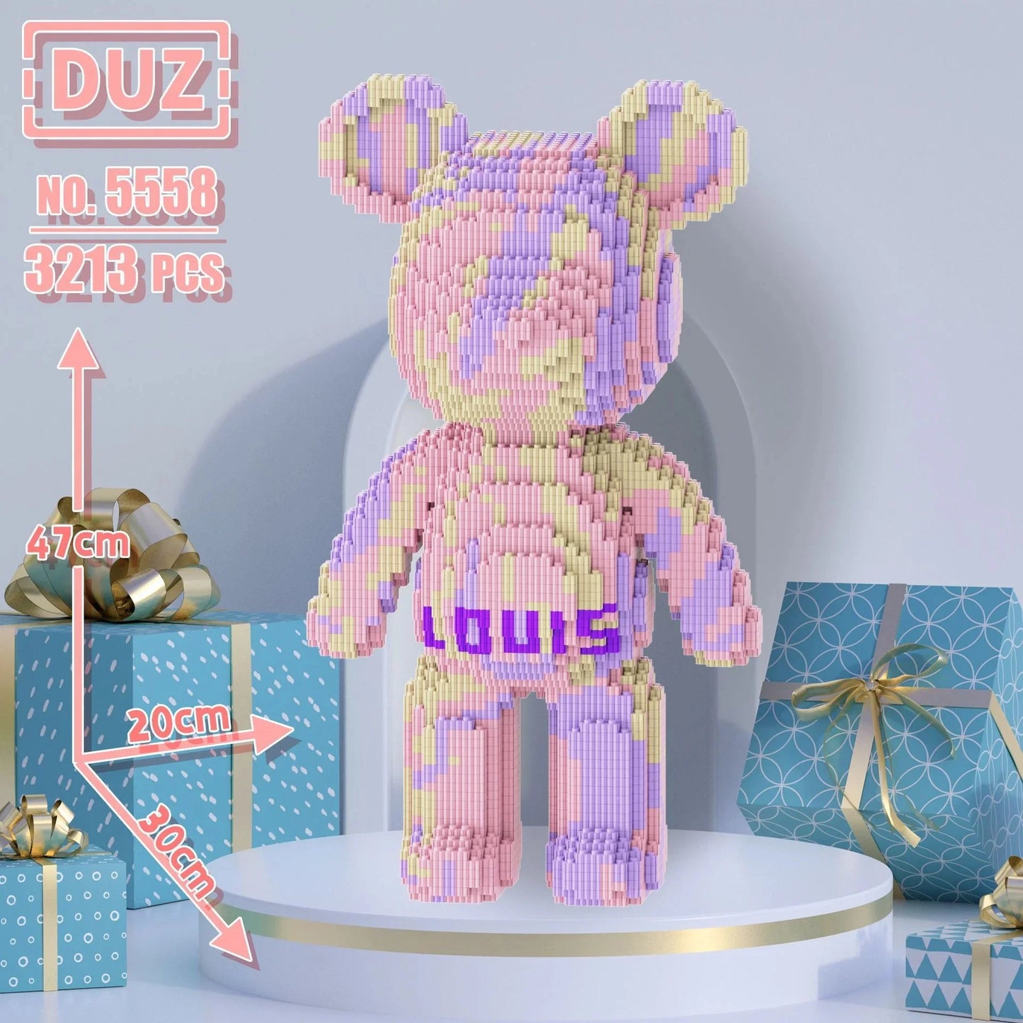 finished oversized bear block model on shelf