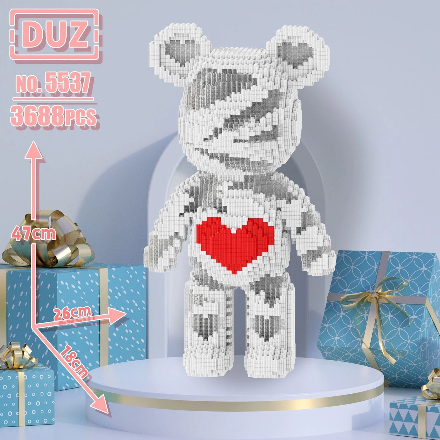 collectible bear model built from plastic blocks

