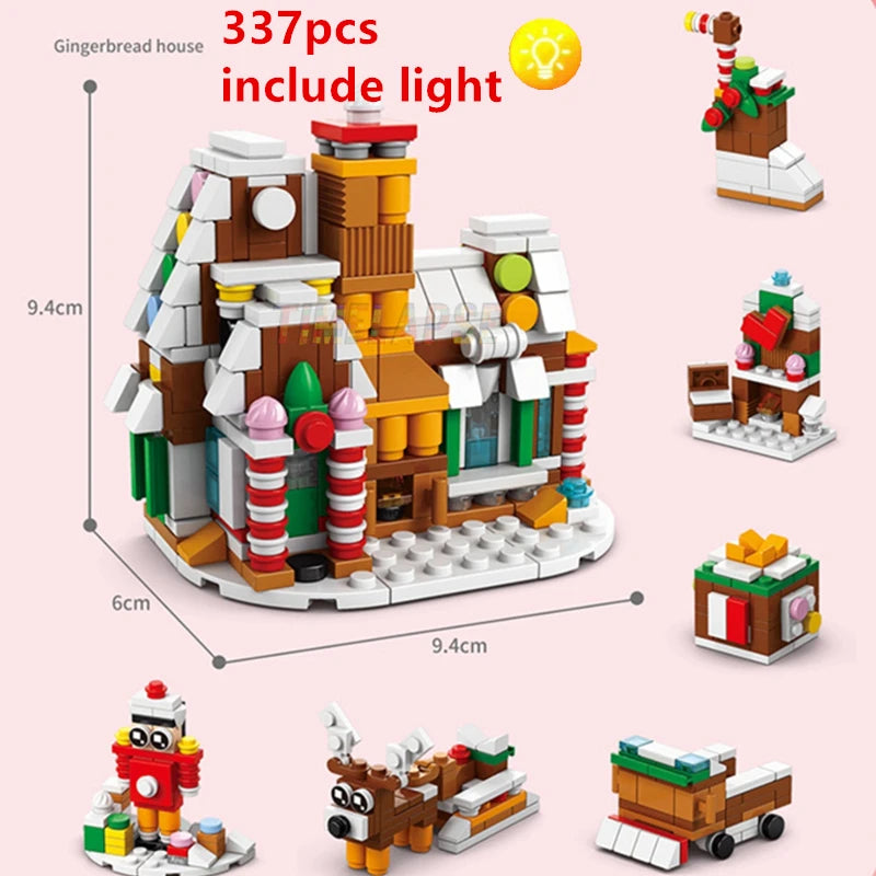 Christmas shop and street view made from small blocks.