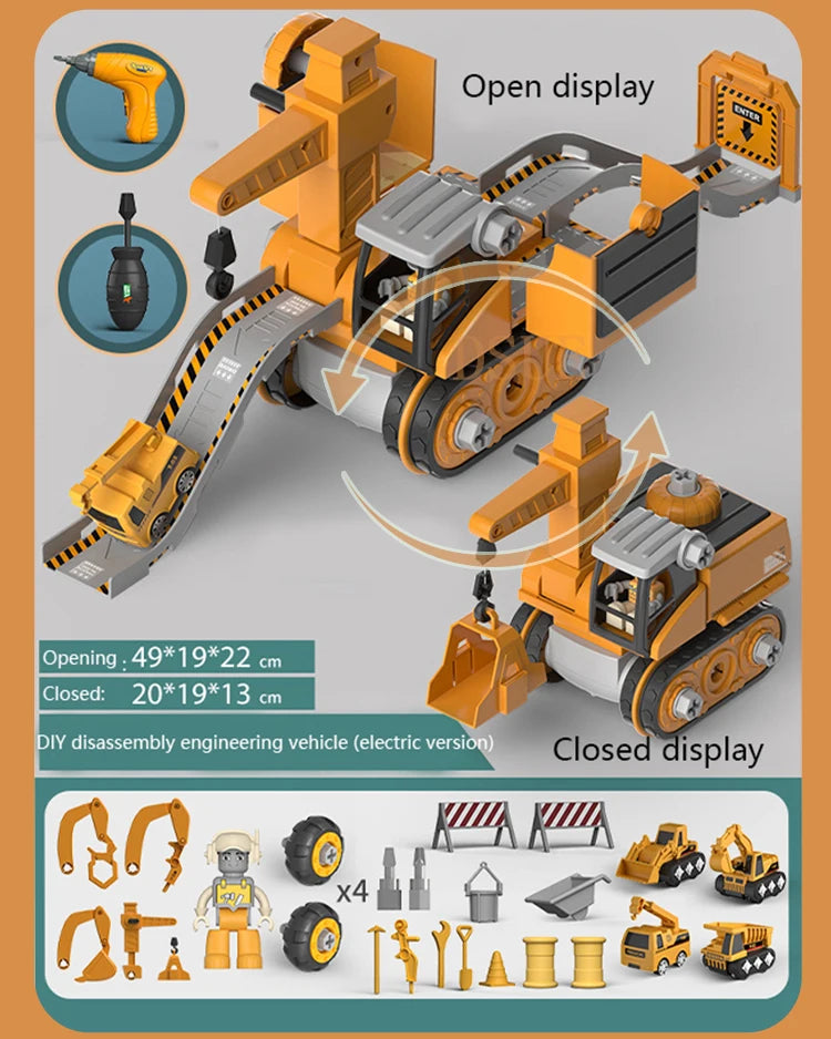 diy kids engineering vehicle toy set with electric drill
0