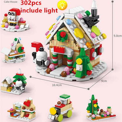 Christmas shop and street view made from small blocks.