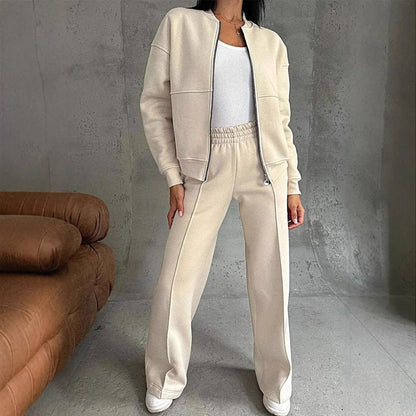 "Women’s two piece zip jacket and wide leg trousers"