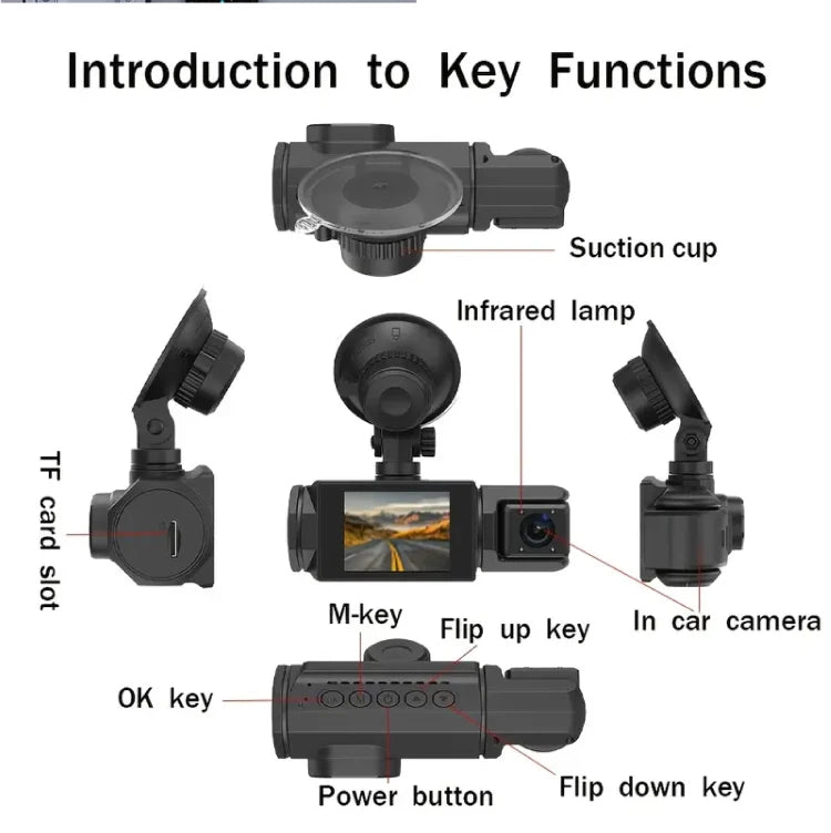 wifi 3 lens dash camera for cars with hd recording

