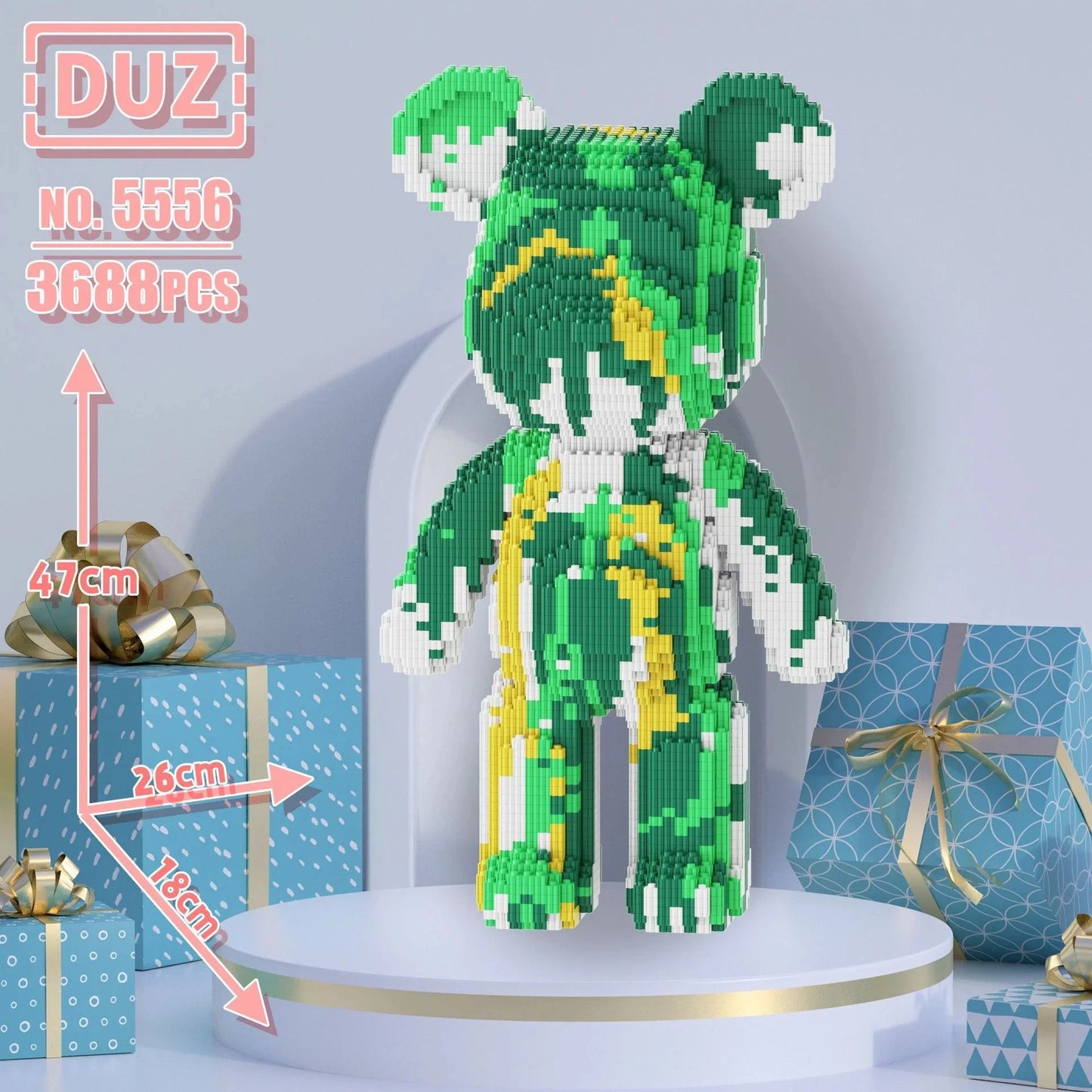 finished oversized bear block model on shelf
