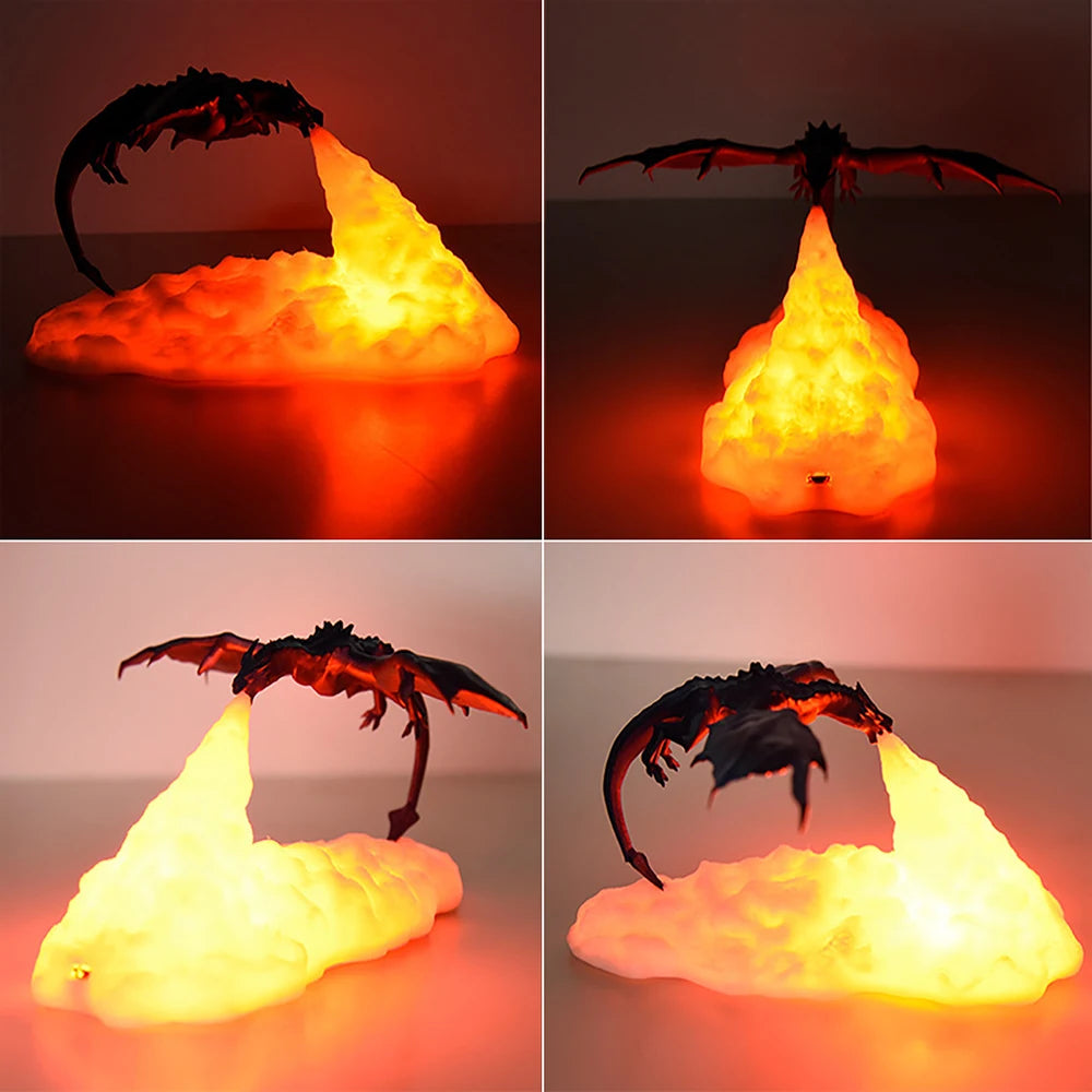 3D printed dragon decor light in red and orange tones.