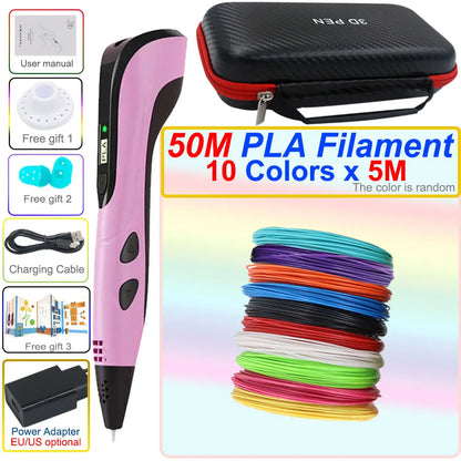 3D pen set with LCD display and power adapter.