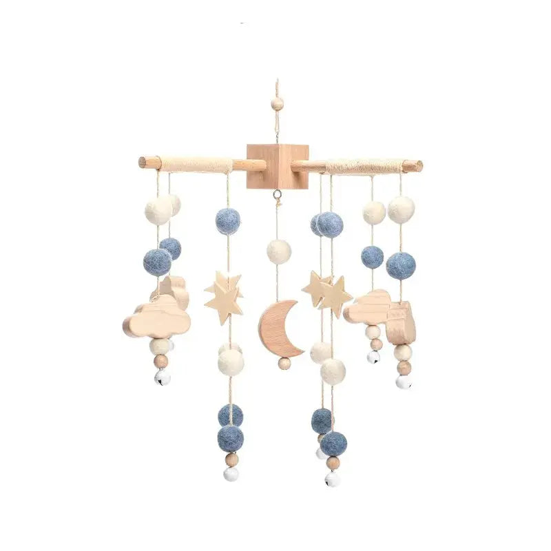 wooden baby crib mobile with musical teddy bear dolls
6
