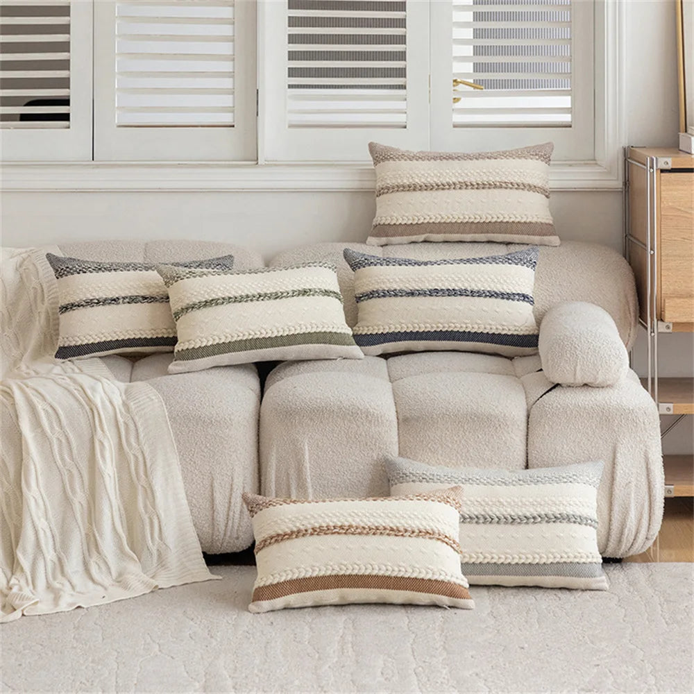 "Striped throw pillowcase for sofa and bed décor"