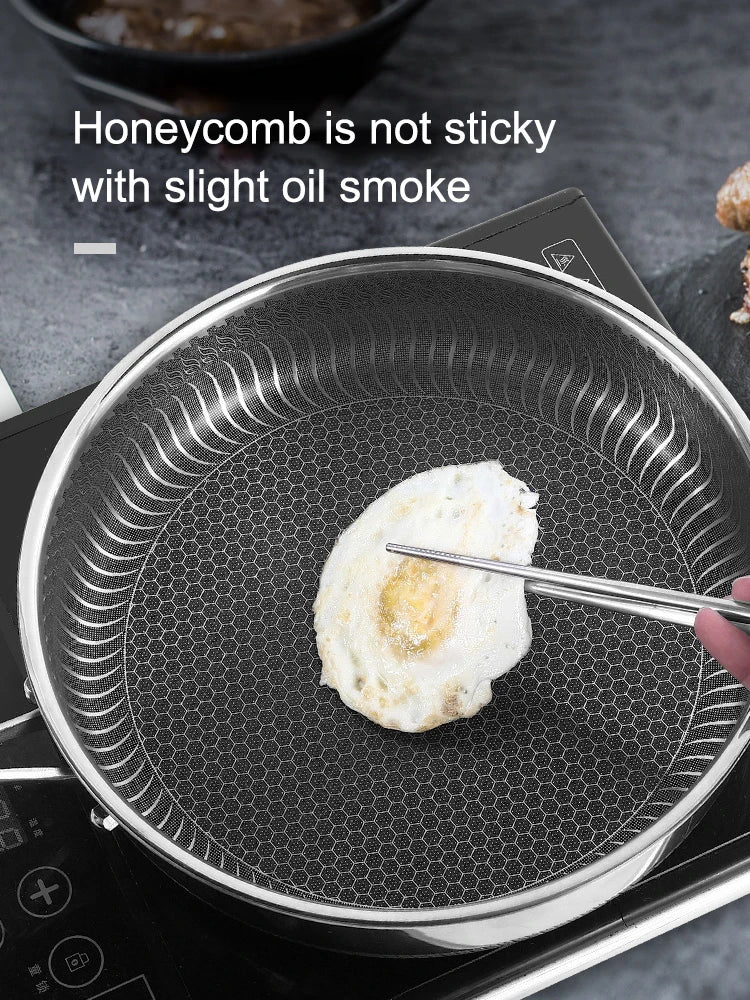 "honeycomb frying pan with ergonomic handle"