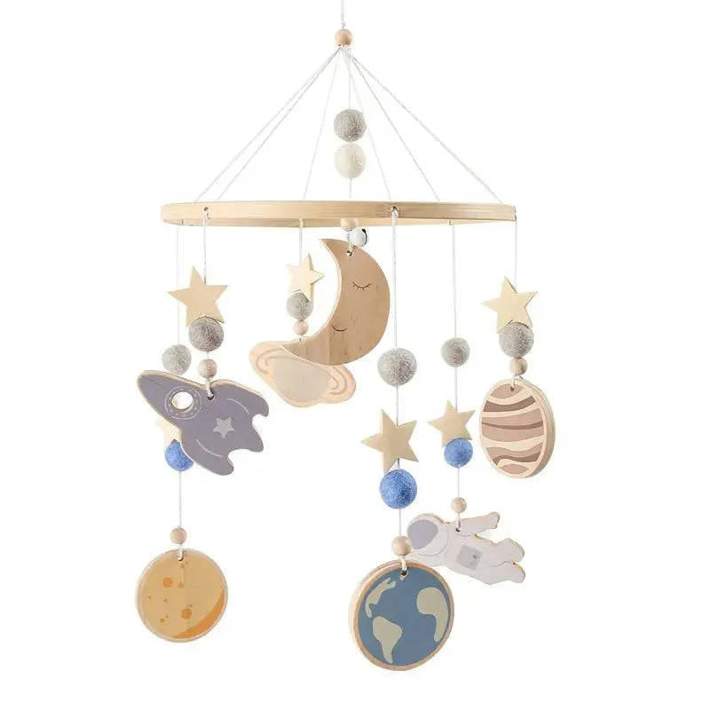 wooden baby crib mobile with musical teddy bear dolls
3