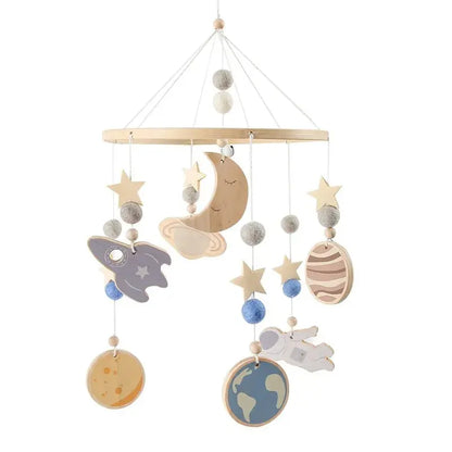 wooden baby crib mobile with musical teddy bear dolls
3