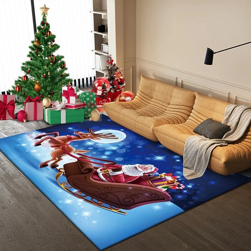 Festive floor mat enhancing Christmas room décor.