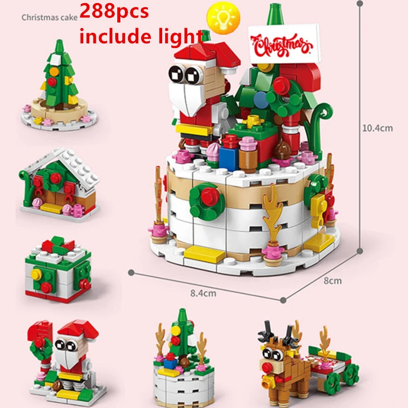Christmas shop and street view made from small blocks.