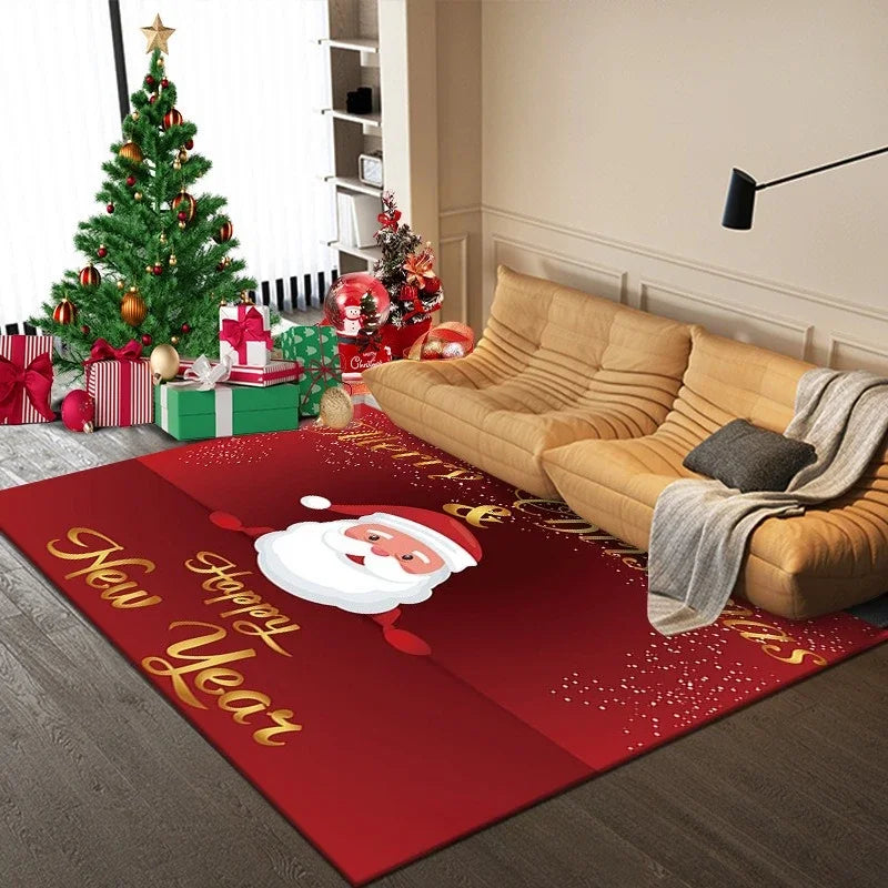 Festive floor mat enhancing Christmas room décor.