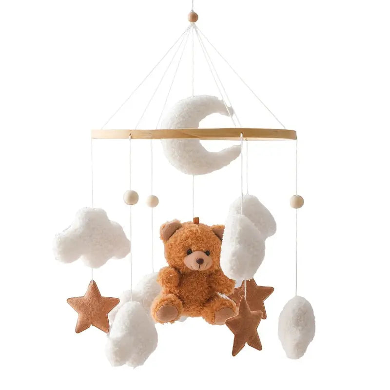 wooden baby crib mobile with musical teddy bear dolls
7