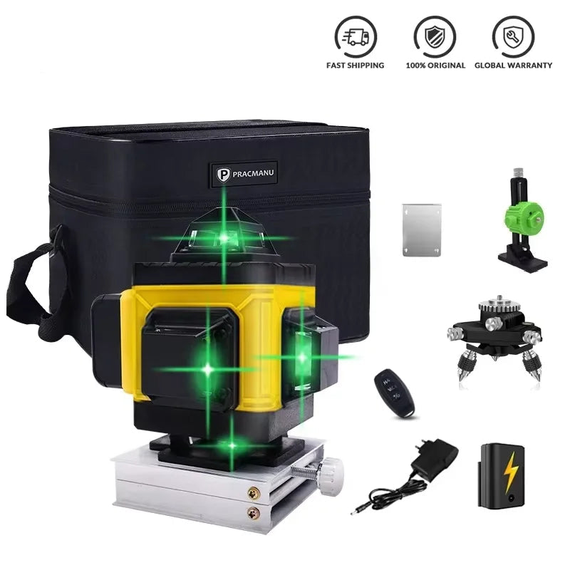 pracmanu 16 line 4d green laser level with remote
