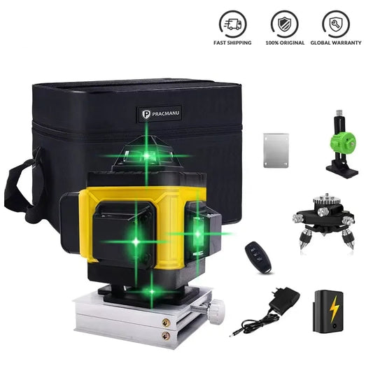 pracmanu 16 line 4d green laser level with remote
