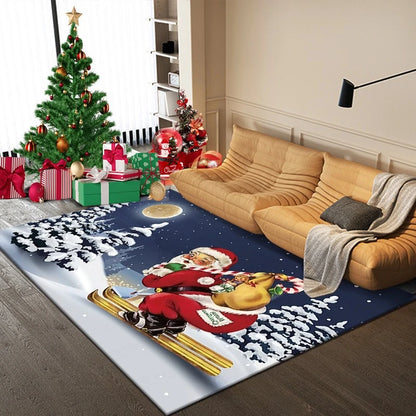 Festive floor mat enhancing Christmas room décor.