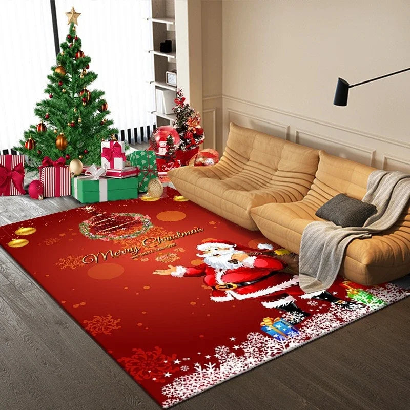 Festive floor mat enhancing Christmas room décor.
