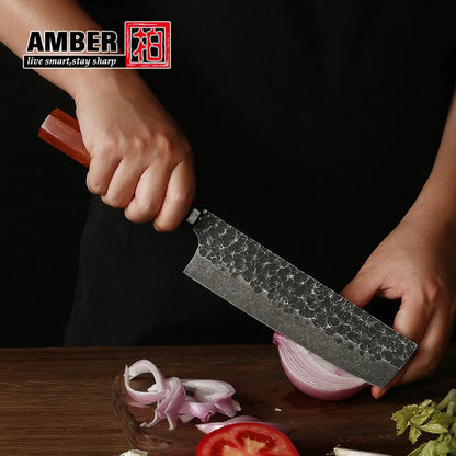 close-up of forged japanese knife blade 440c steel