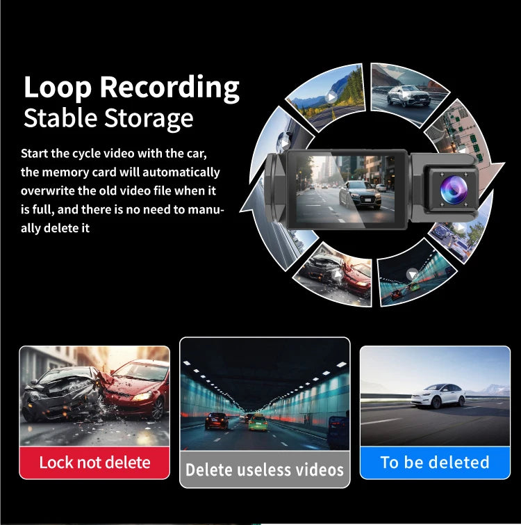 wifi 3 lens dash camera for cars with hd recording
