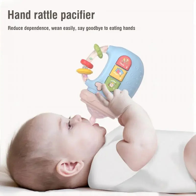 teething pacifier attached to baby bottle rattle toy
