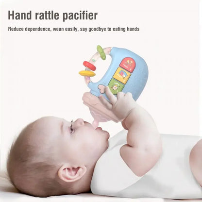 teething pacifier attached to baby bottle rattle toy
