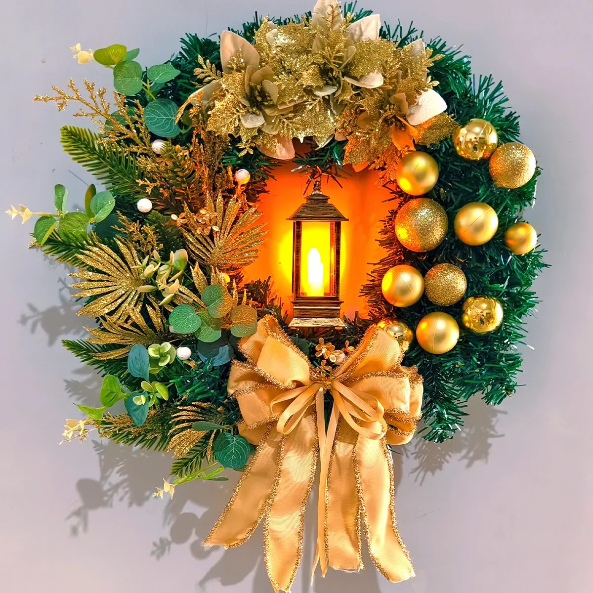 45cm lighted Christmas wreath for festive home decor.