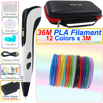 3D pen set with LCD display and power adapter.