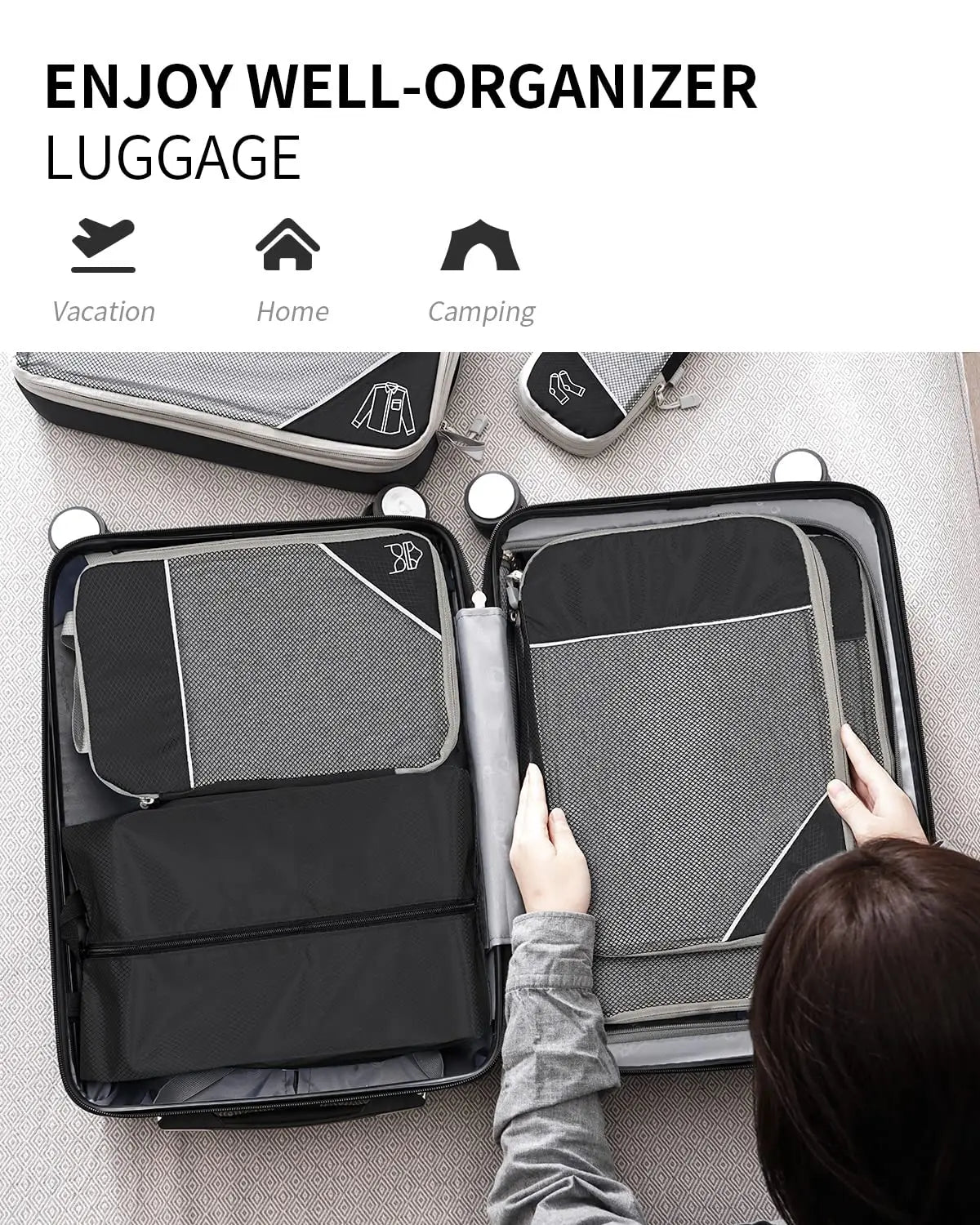 "Lightweight luggage organiser for clothes and shoes"