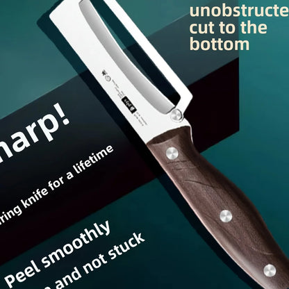 ergonomic kitchen peeler with natural wood grip
