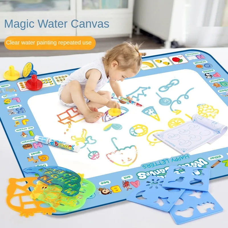 children drawing on large water doodle mat
