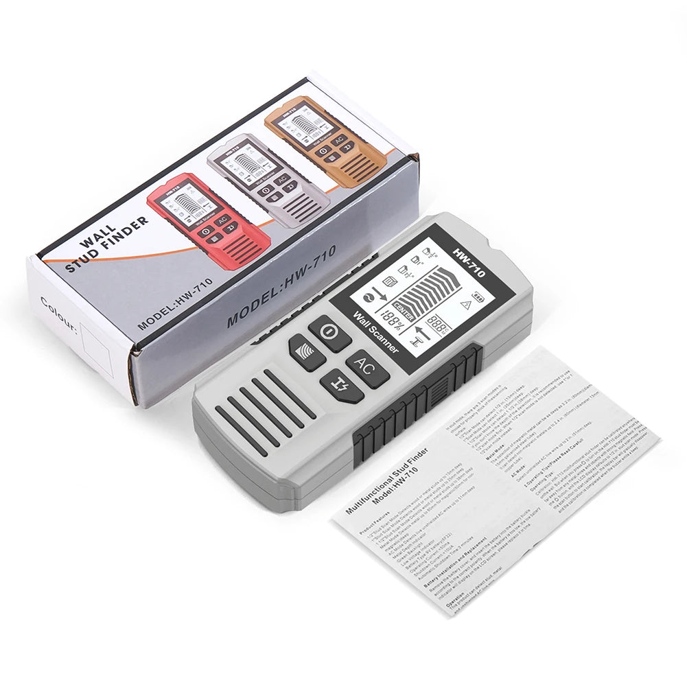 diy enthusiast using stud finder before drilling wall
5