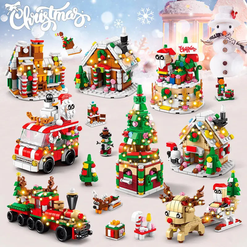 Snow house and Christmas tree from building block kit.