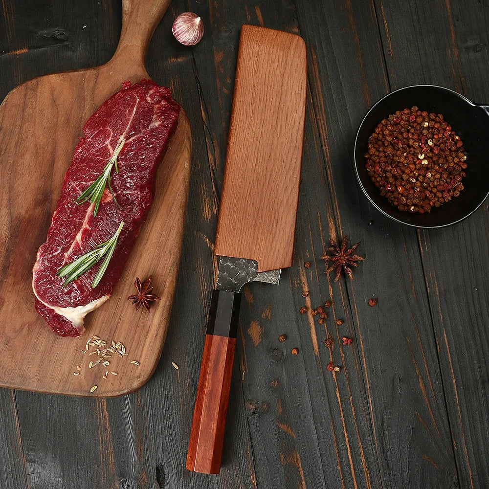 handcrafted japanese forged knives with wooden handles