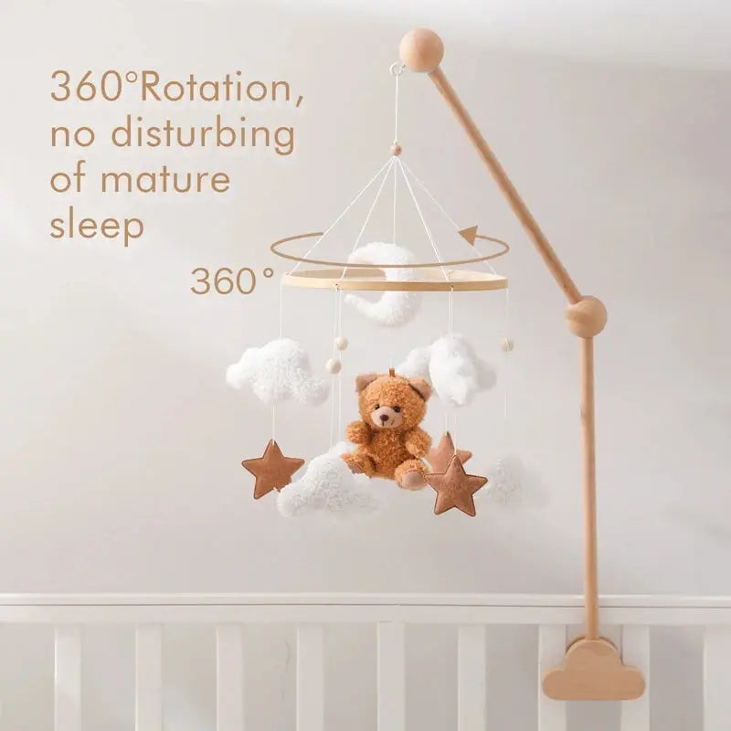 soft velvet teddy bear mobile for newborn nursery
