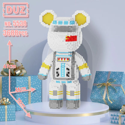 finished oversized bear block model on shelf
