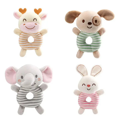 plush baby rattle toy with soft animal hand ring