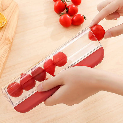 ergonomic fruit cutter in red and green colour options
