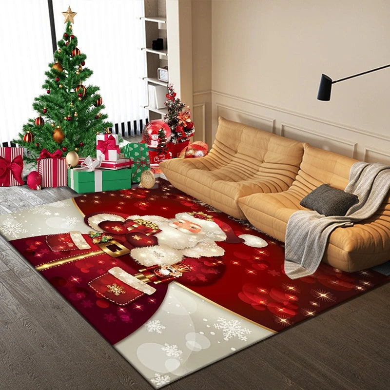 Festive floor mat enhancing Christmas room décor.