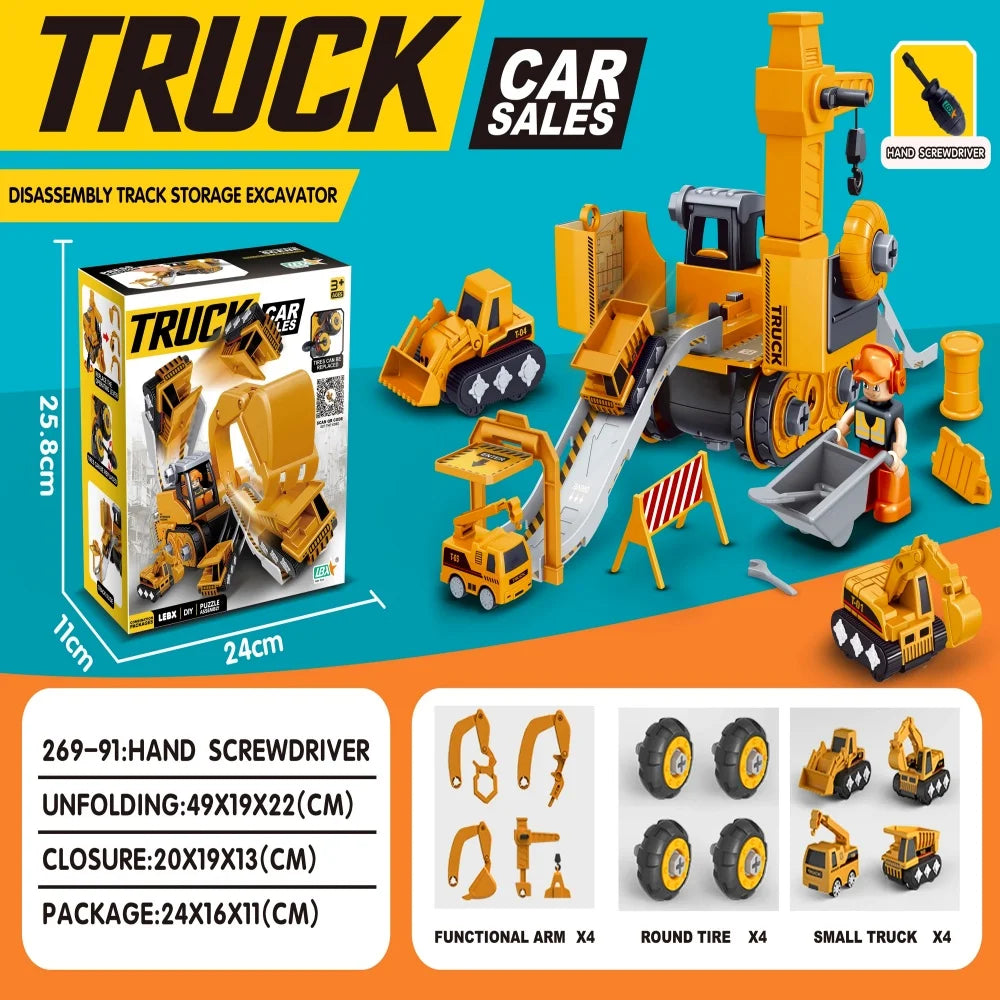 diy kids engineering vehicle toy set with electric drill
'