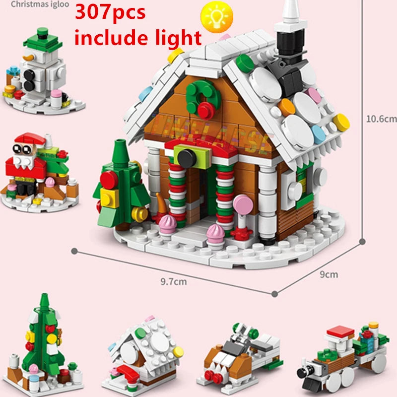 Christmas shop and street view made from small blocks.