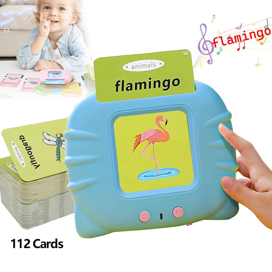 Talking flashcards learning toy with colorful cards and reader.