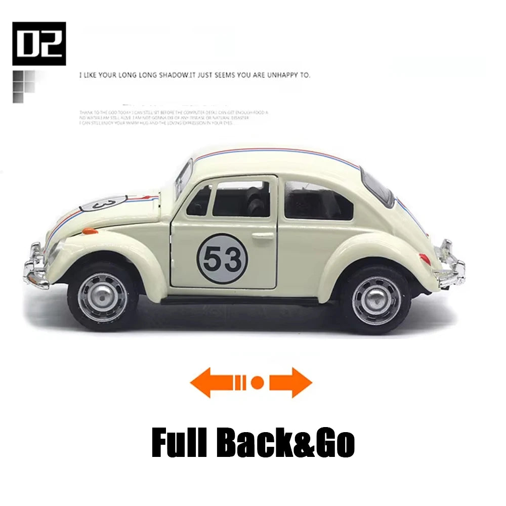 Retro pull-back metal toy car with classic design.