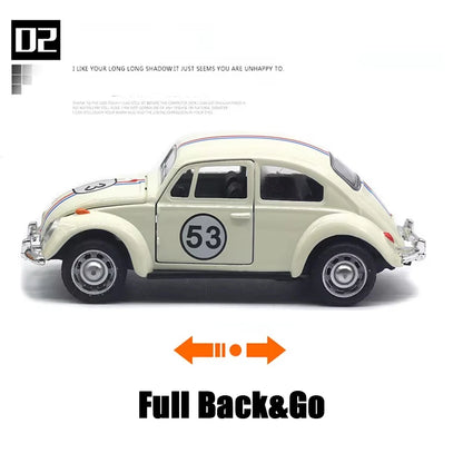 Retro pull-back metal toy car with classic design.