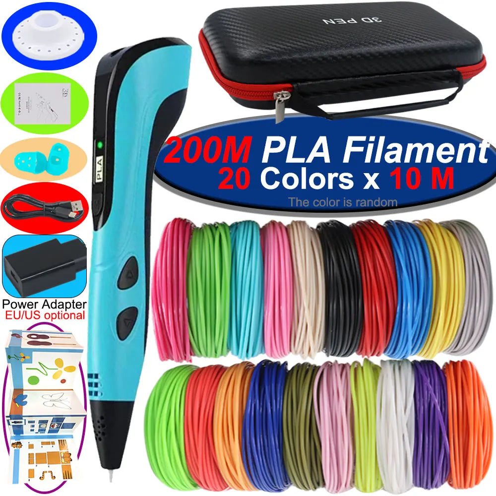 Child using 3D printing pen to create colorful 3D art.